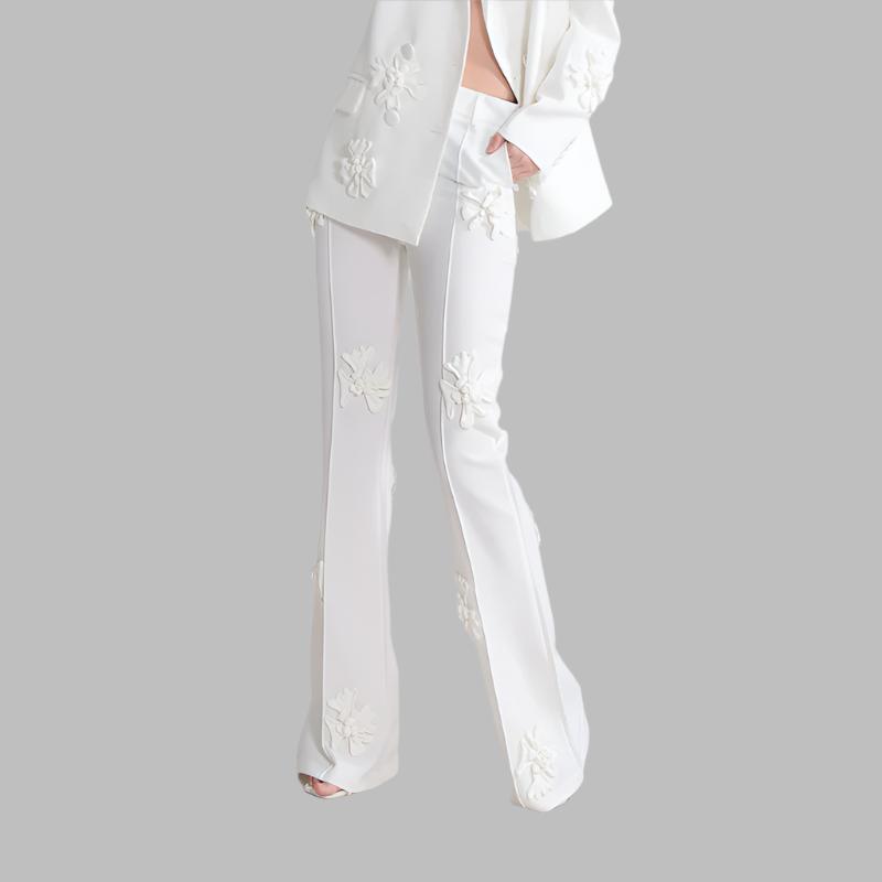 floral applique double-breasted blazer and flared pants set - GHOOTER