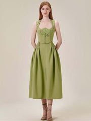sleeveless pleated midi dress with embroidered bodice - Adellah