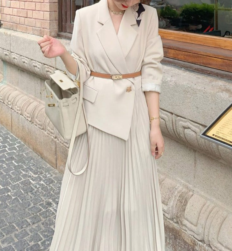 belted blazer dress with pleated skirt – Thyone