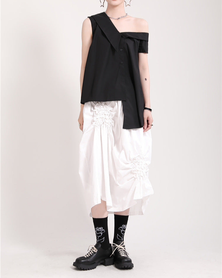 One-shoulder buttoned shirt with gathered waist - Zertu