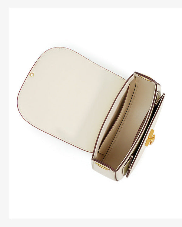 mini round flap crossbody bag with gold clasp - LINDA