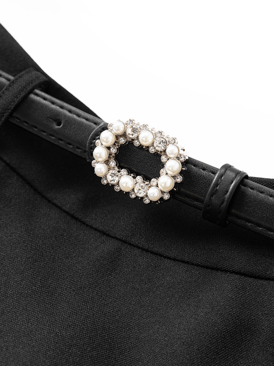 high-waist flared skirt with pearl buckle belt – CELINEL