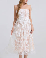 strapless tulle dress with 3D floral appliqué – BLOSSM