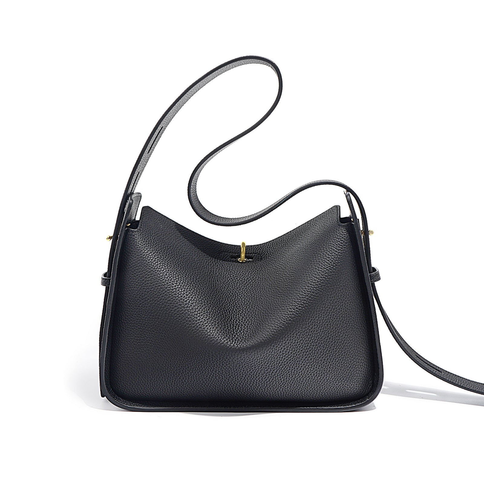 pebble leather shoulder bag with curved top - AURGA
