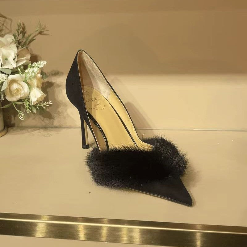 pointed-toe stiletto heel with fur trim - Nolza