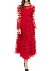 tiered ruffle tulle midi dress in monochrome – Ereshva