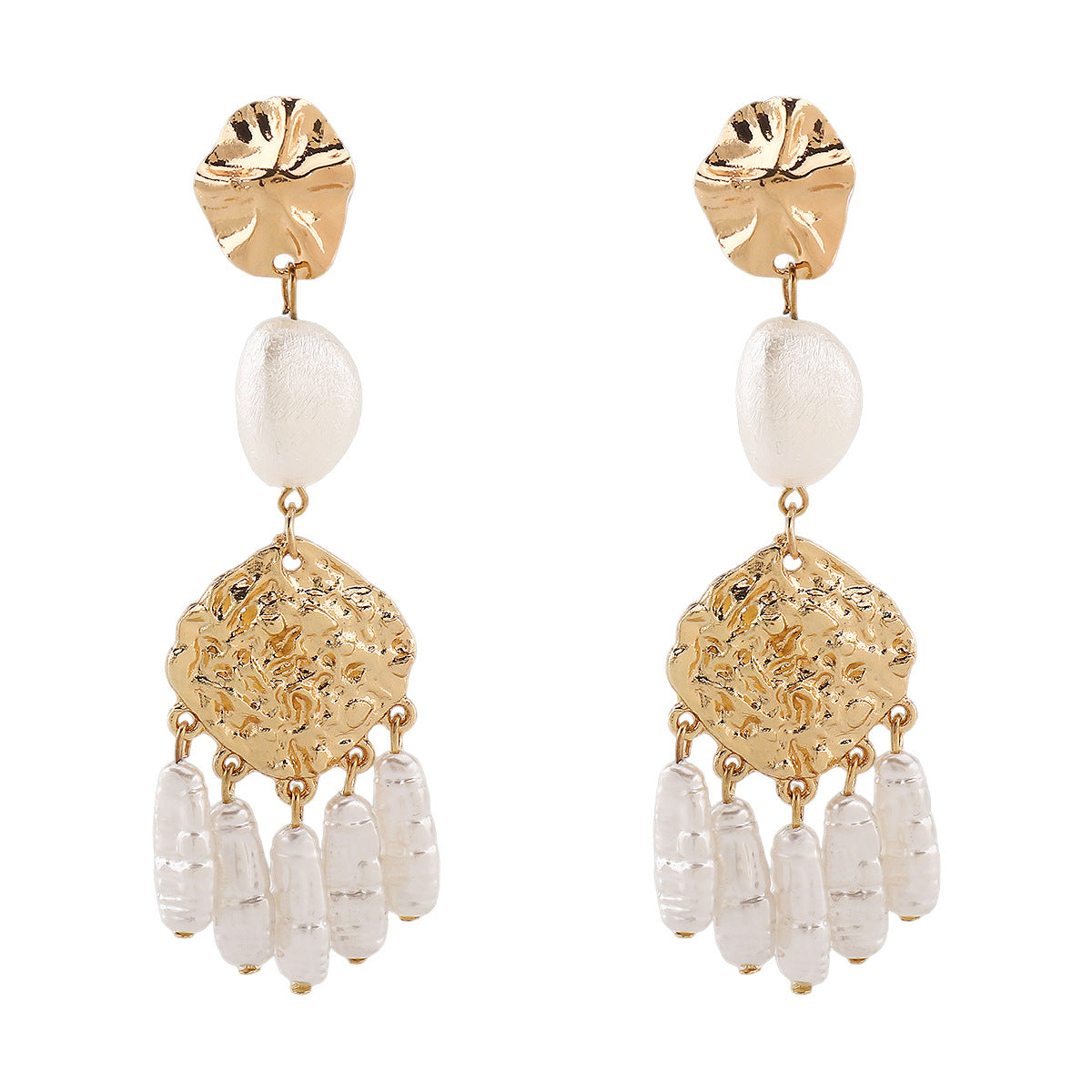 shell drop earrings with textured gold base – CORALIA