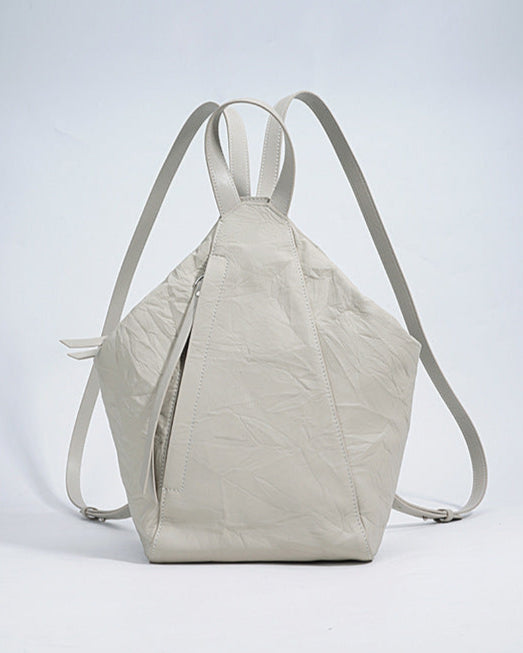 crinkled leather backpack with loop top handle - NOVLA