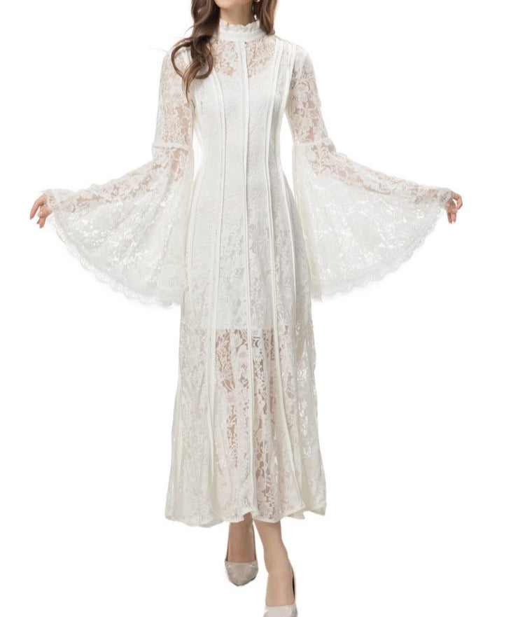 lace flared-sleeve maxi dress – Furoozan