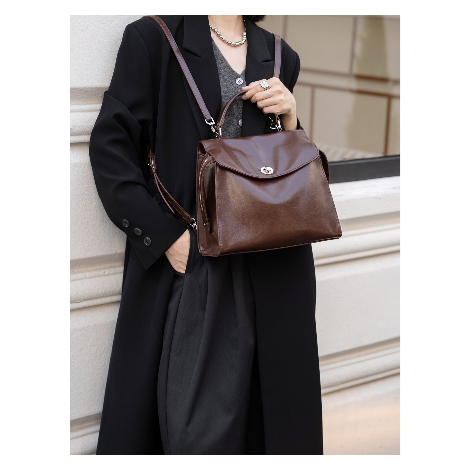 structured top-handle bag with flap closure – NOIN
