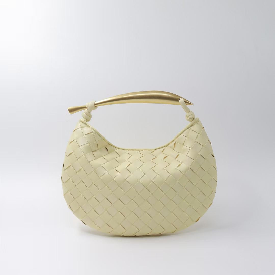 woven crescent shoulder bag with gold sculpted handle - KLLUONEL
