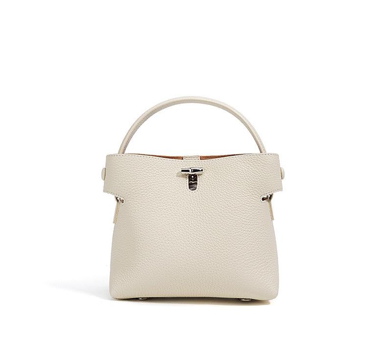 top-handle bucket bag with turn-lock clasp – AZURE