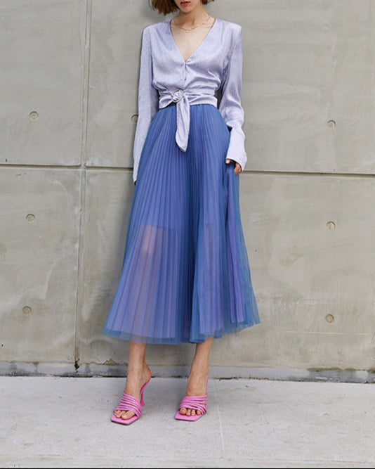 Sheer tulle maxi skirt with satin waistband – Afty