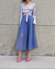 Sheer tulle maxi skirt with satin waistband – Afty