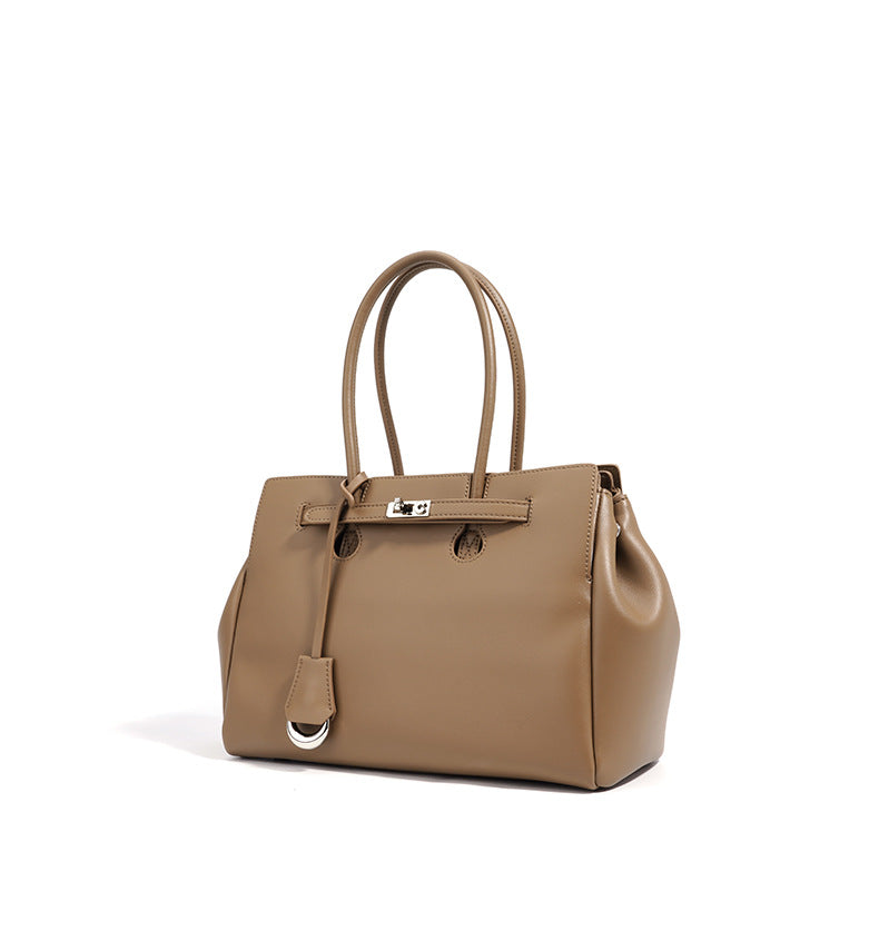 structured top-handle tote with lock detail – VIOLET