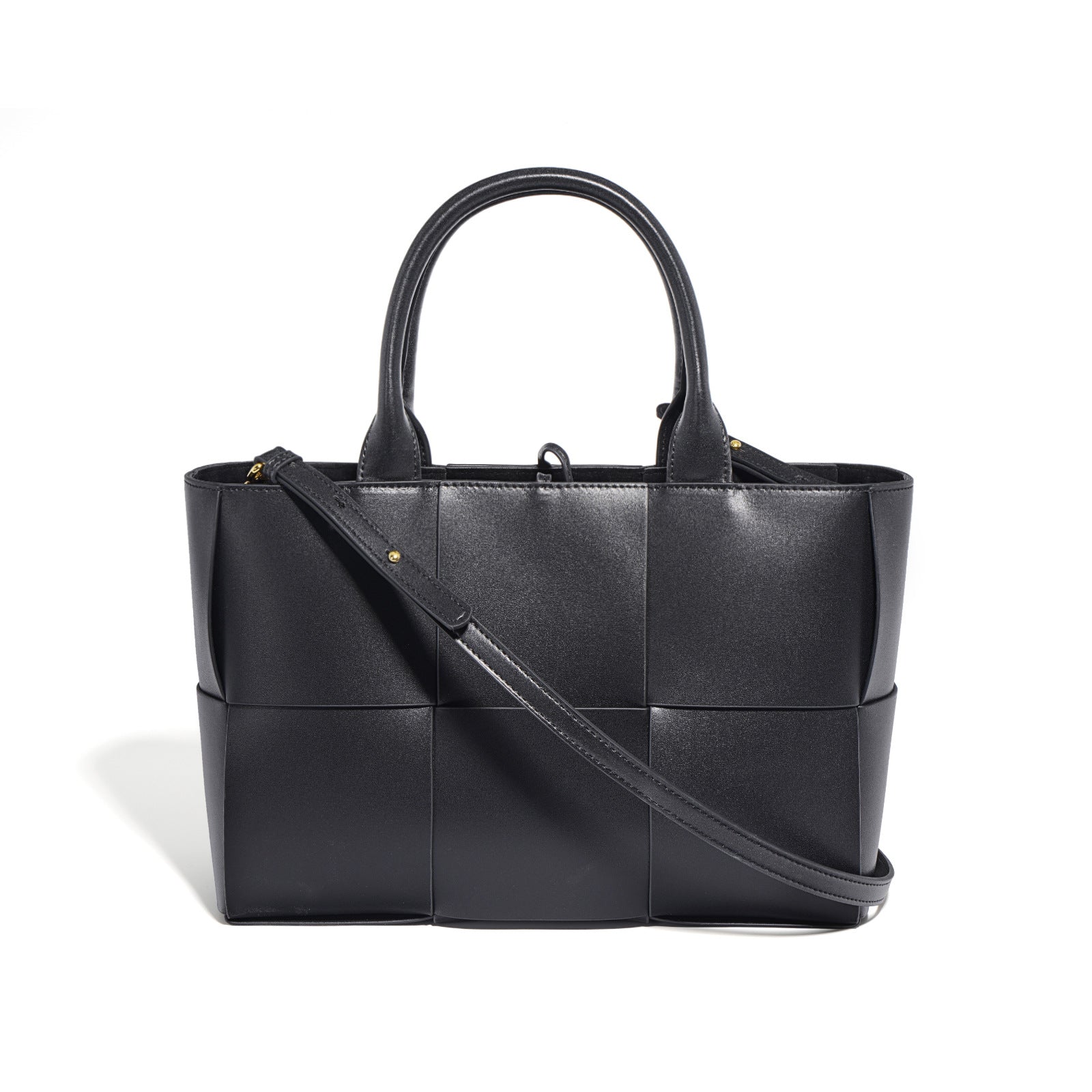 woven leather tote bag with dual top handles - ALVA