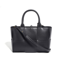 woven leather tote bag with dual top handles - ALVA