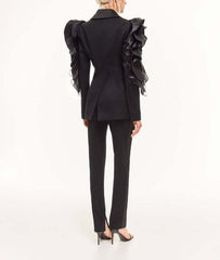 ruffled organza sleeve blazer with deep satin lapel - Jermien
