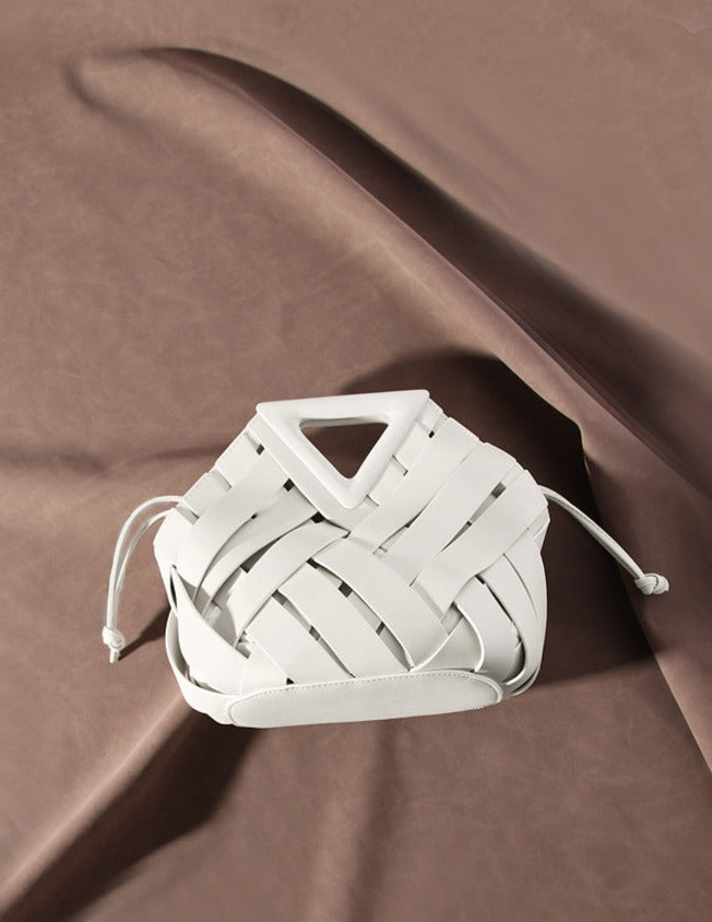woven leather triangle-handle crossbody bag - Ahrana