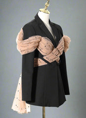 longline tailored blazer with draped tulle sleeves - Evisss