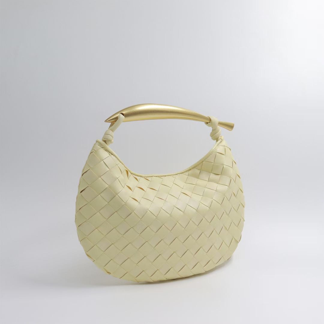 woven crescent shoulder bag with gold sculpted handle - KLLUONEL
