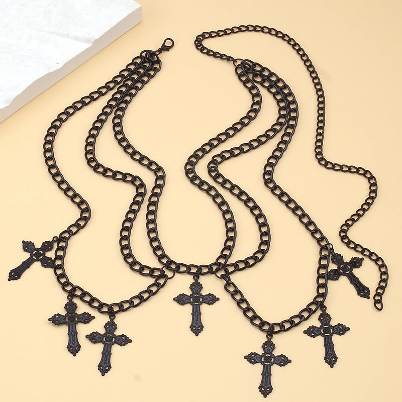 Layered chain waist belt with gothic cross charms – Zonwi
