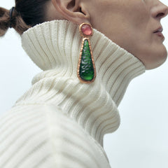 abstract drop earrings with green enamel and pink crystal – VERDE