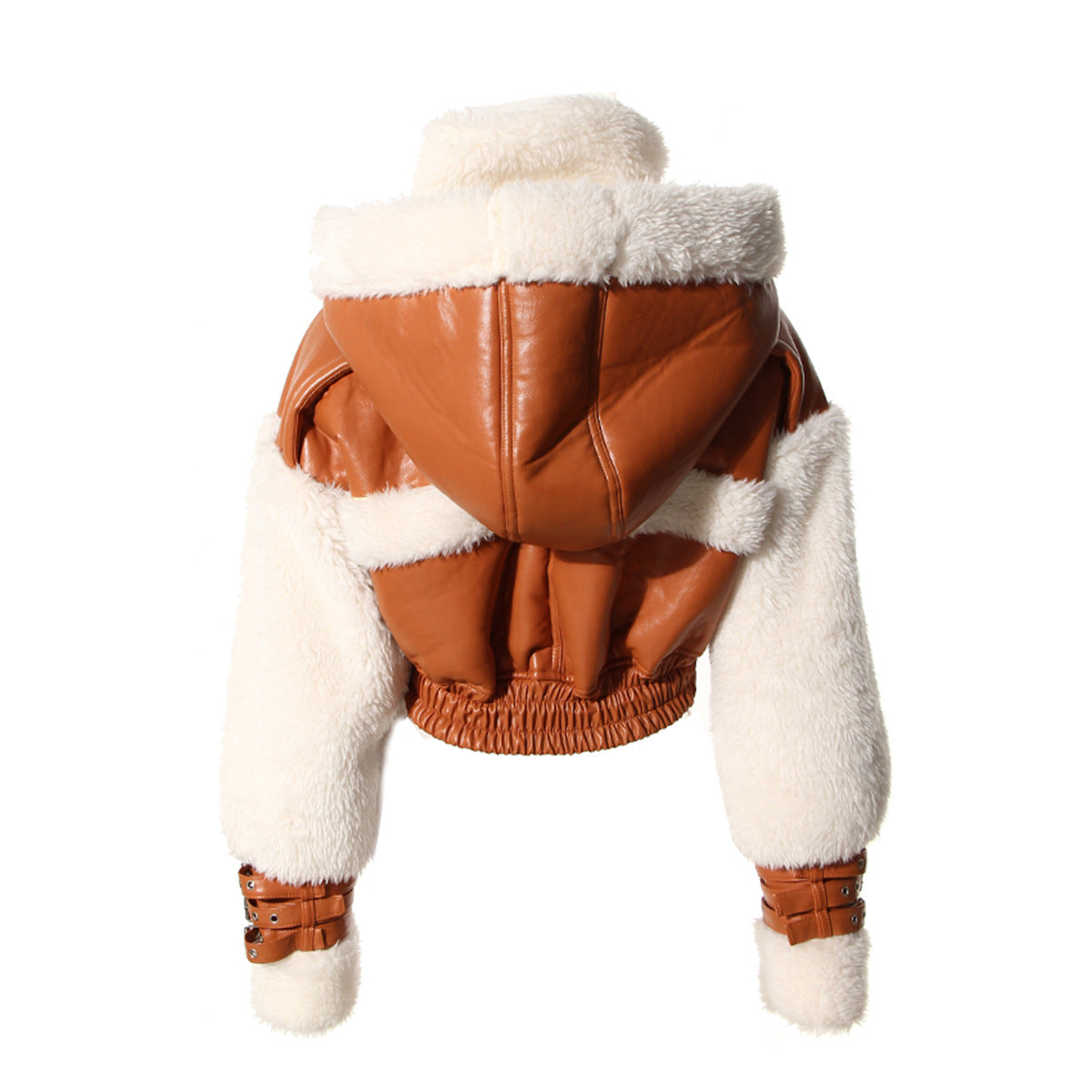 cropped leather and faux shearling hooded jacket - Joolie