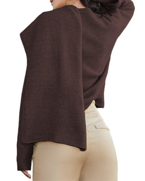 Long-sleeve oversized sweater top with asymmetrical wrap - Windy
