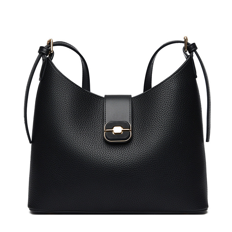 Pebbled Shoulder Bag with Buckle Flap Closure – STONE