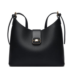Pebbled Shoulder Bag with Buckle Flap Closure – STONE
