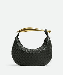 woven crescent shoulder bag with gold sculpted handle - KLLUONEL