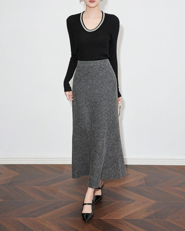 ribbed knit blouse with crystal neckline - VERA
