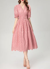 puff sleeve eyelet midi dress – Aagwqrm