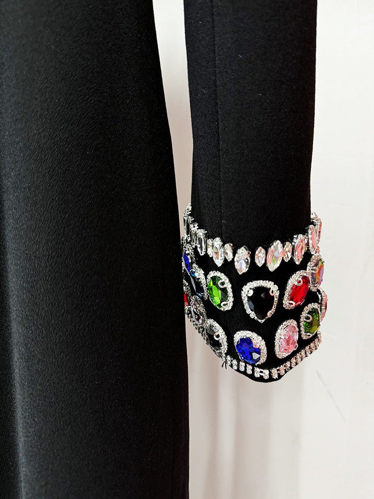 Embellished shoulder column dress with long sleeves – Amonda