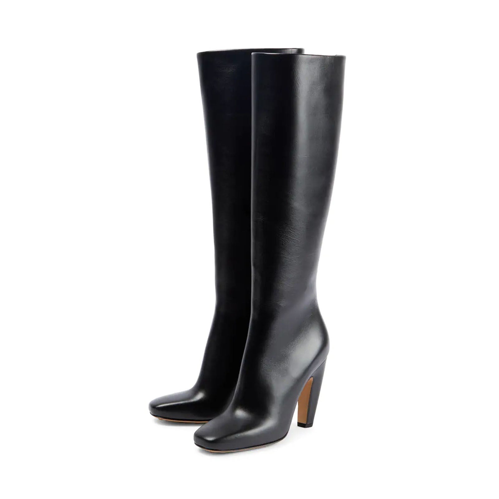 ivory faux leather knee-high boots with curved block heels – LUNIARA
