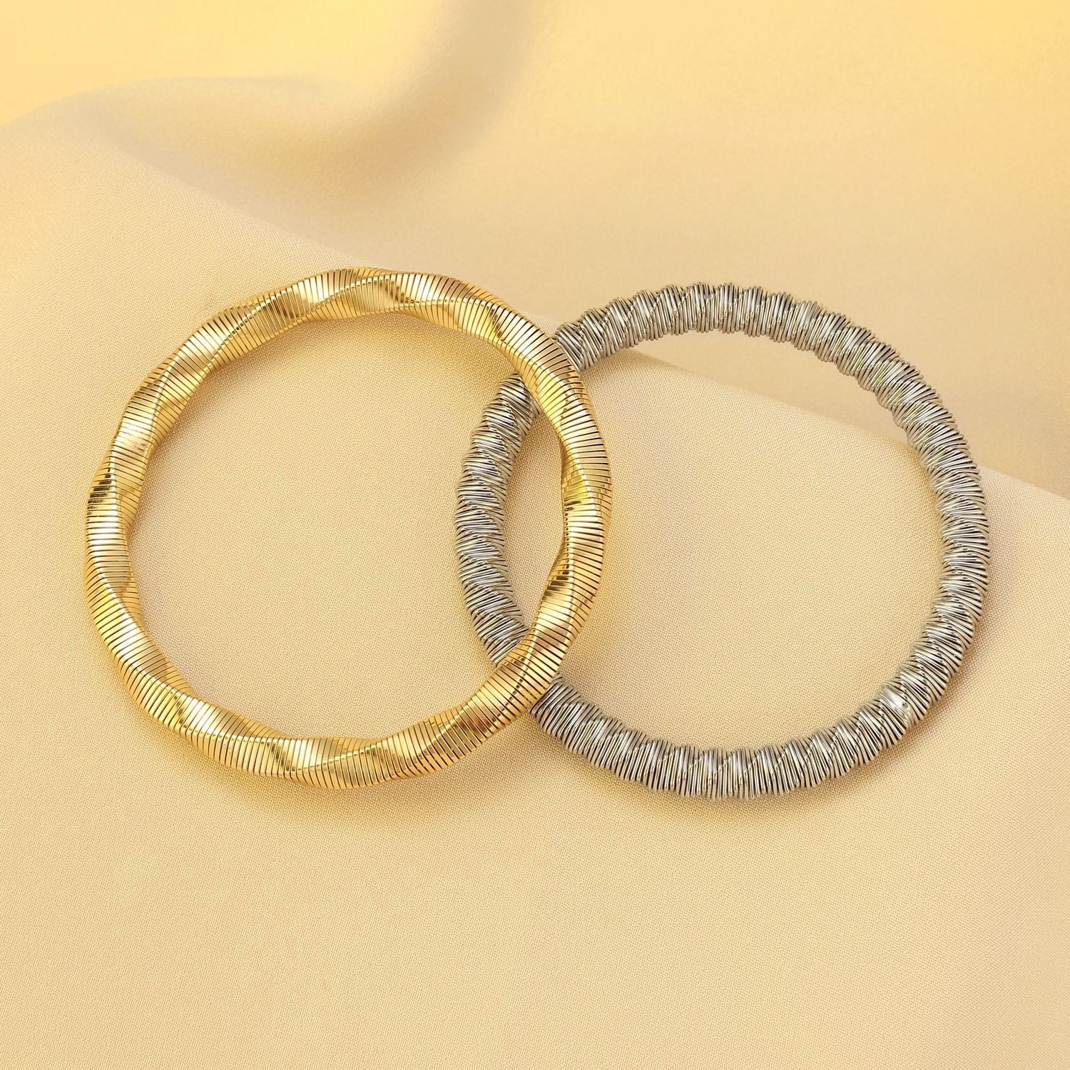 twisted gold wire bangle with coiled design – SEIRNO