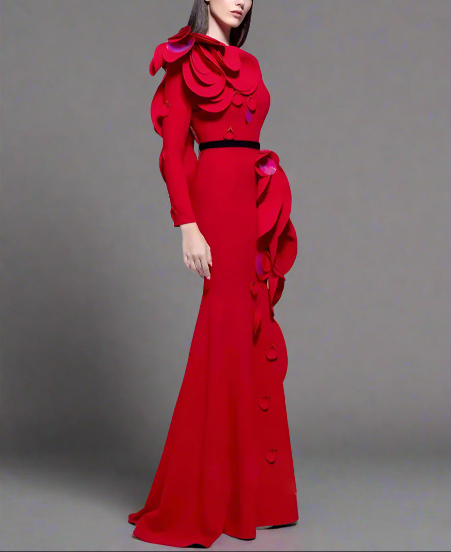 applique detail gown with sculpted shoulder – Farein