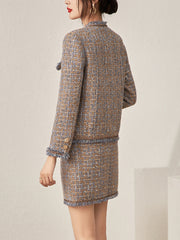 textured tweed skirt suit with contrast fringe trims - CHLOÉY