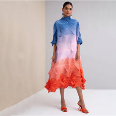 gradient pleated midi dress with 3D texture – Calvina