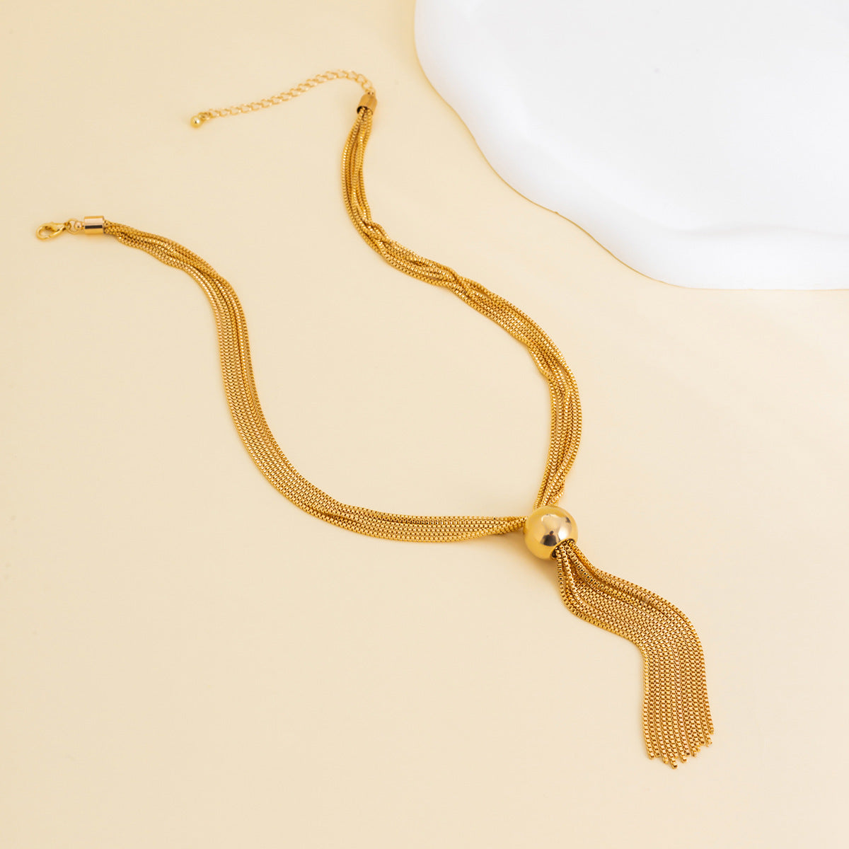 Multi-strand chain necklace with metallic tassel pendant - Olitu