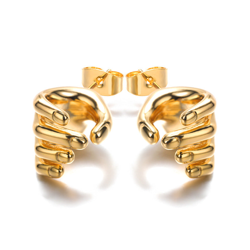 sculptural gold hand earrings with modern drop stud – MANO