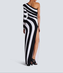 One-shoulder bodycon dress with bold swirl stripes - Zilker