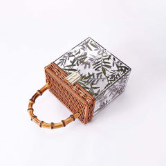 Clear acrylic box bag with bamboo handle and floral design - Lydu
