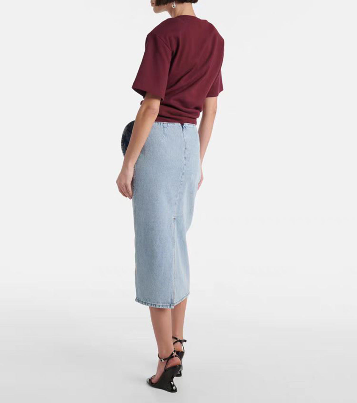 high-waisted denim skirt with rose drape – BLOTA