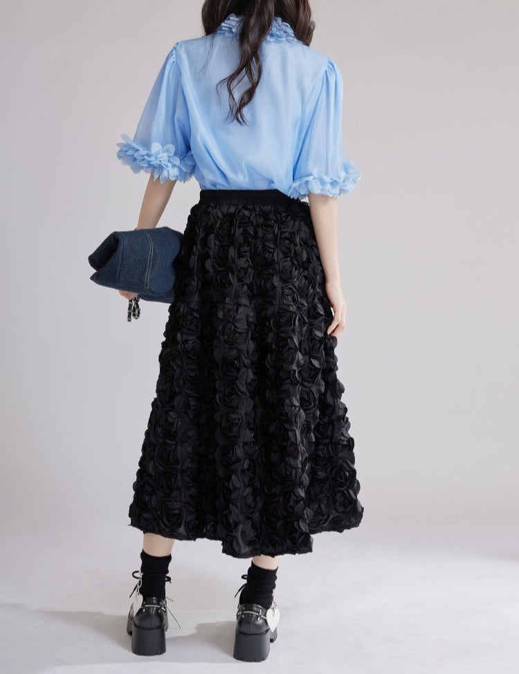 puff sleeve shirt with 3D floral trims - BLOSIOM
