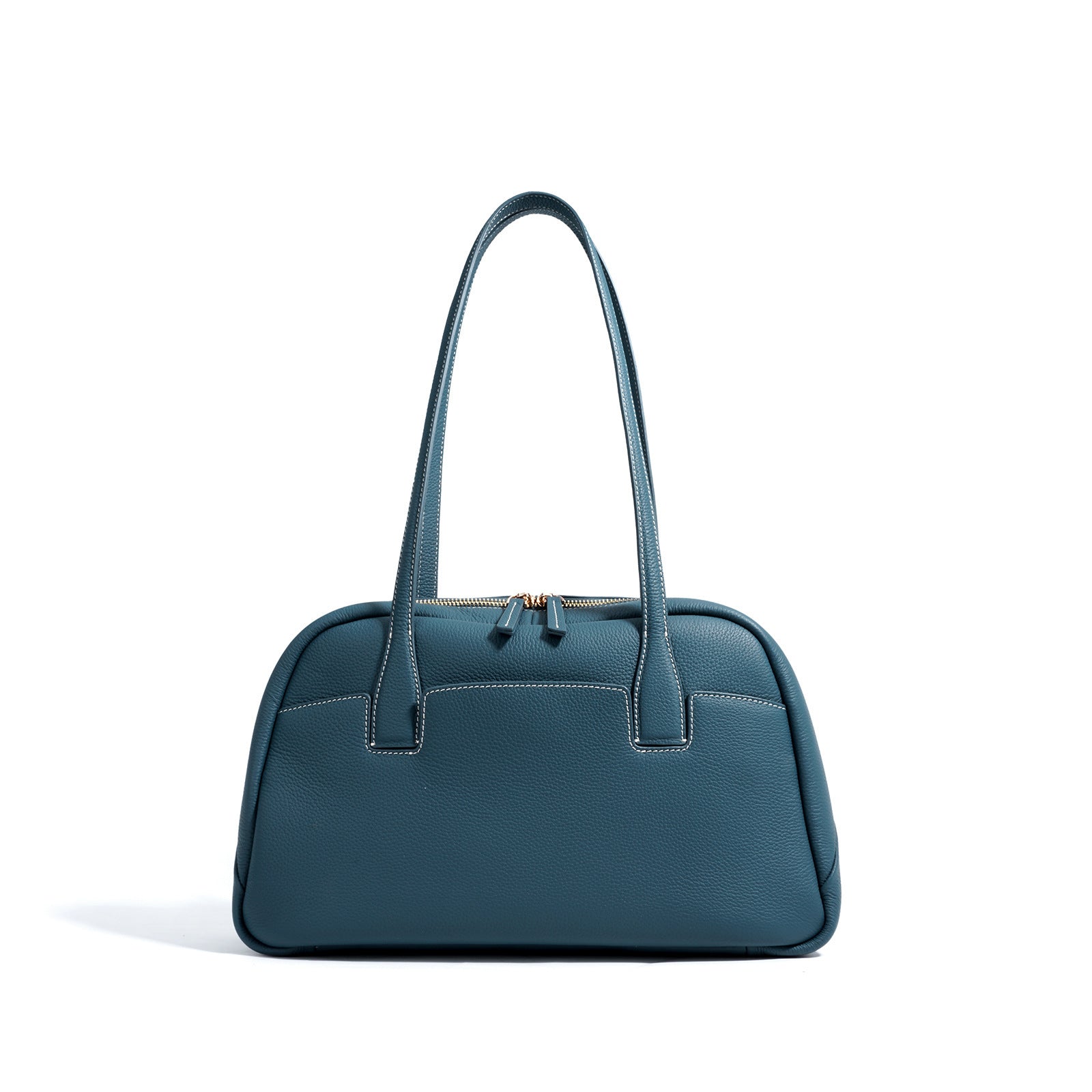 structured leather tote with contrast stitching – NOIX