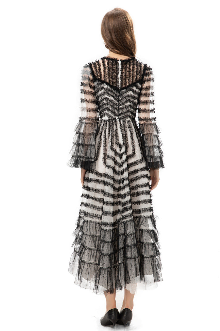 tiered ruffle tulle midi dress in monochrome – Ereshva