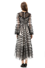 tiered ruffle tulle midi dress in monochrome – Ereshva