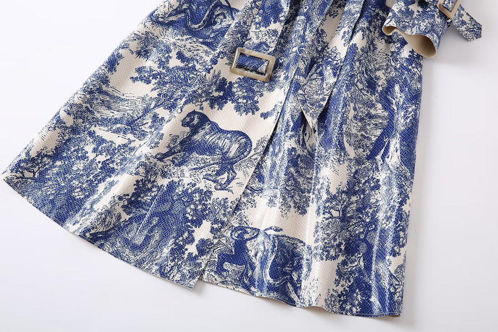 belted trench dress with pastoral print – Edwdene
